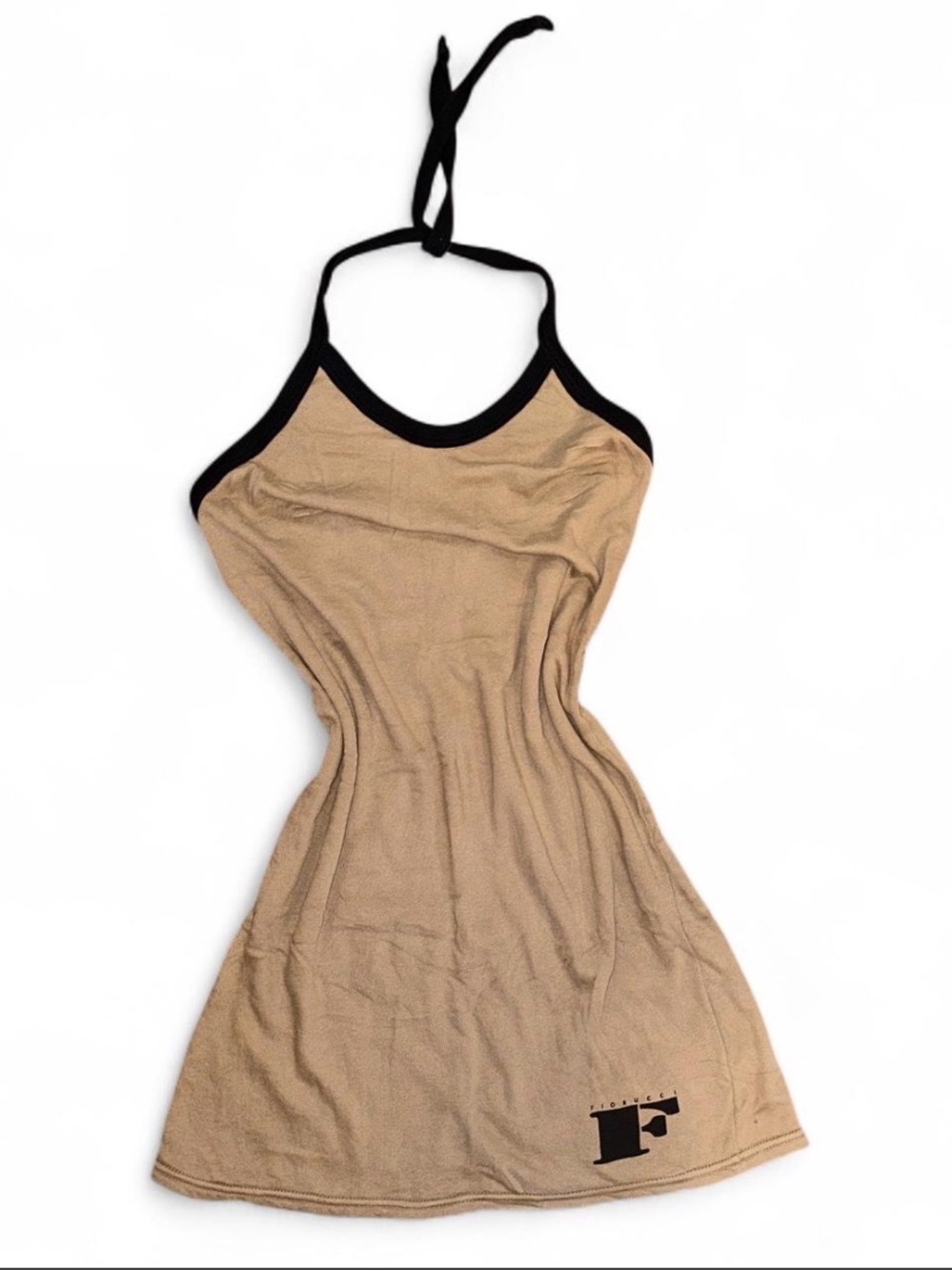 Fiorucci Beige Halter Mini Dress with Black Trim
